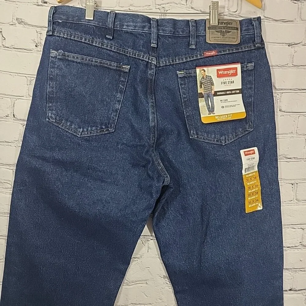 WRANGLER 36 x 34 Jeans Blue RELAXED fit 100%‎ COTTON 5-STAR PREMIUM men's NWT